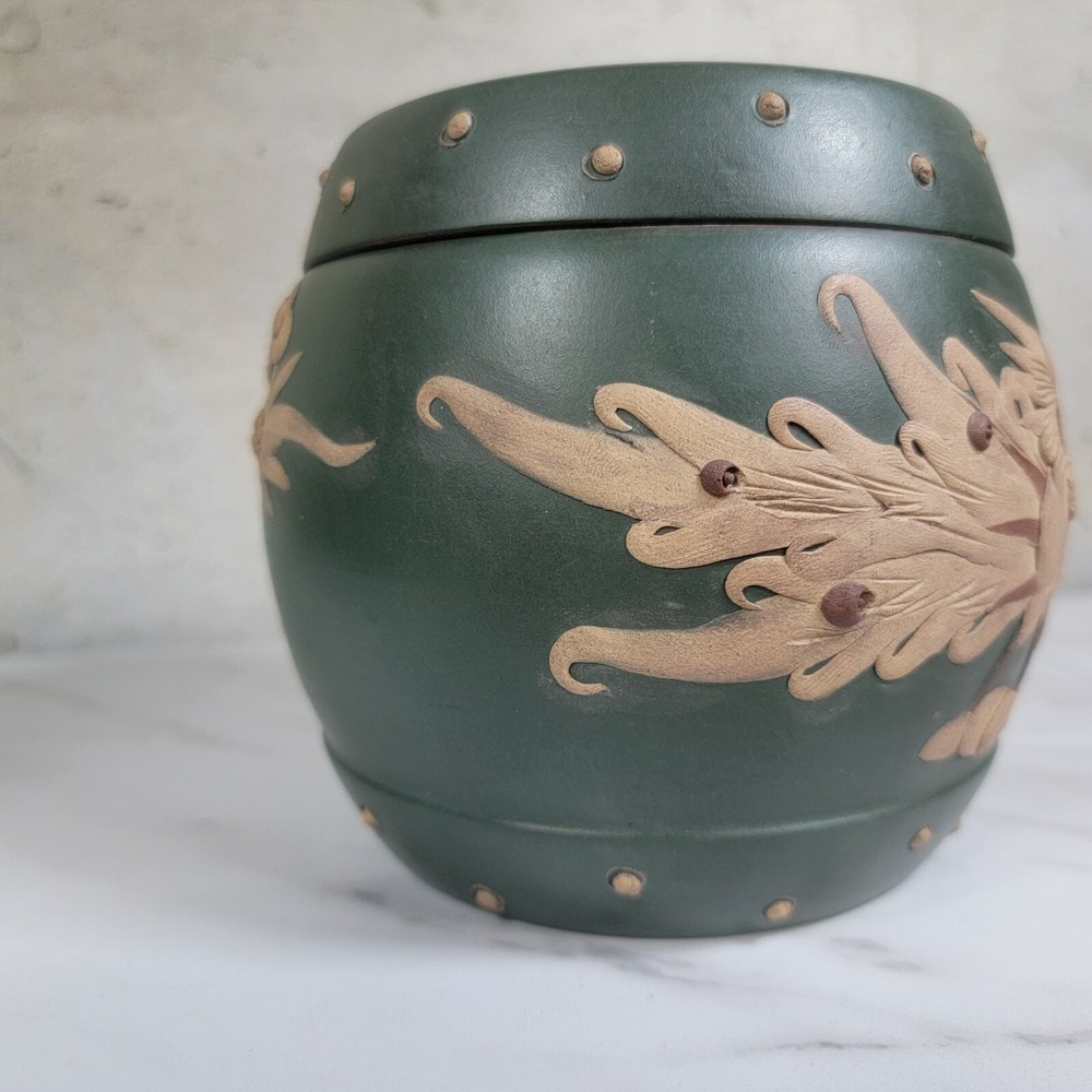 Vintage Ceramic Redware Dragon Draginware Ginger Lidded Pot Planter canister Jar - Picture 7 of 13
